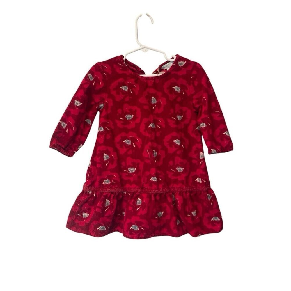 GARNET HILL KIDS CORDUROY Long Sleeve DRESS Size 2 Red Floral Winter